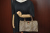 Authentic GUCCI Web Sherry Line Hand Boston Bag GG PVC Leather Brown 2410H