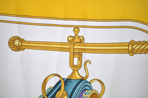 Authentic HERMES Carre 90 Scarf "Carrick ? Pompe" Silk Yellow 2410I