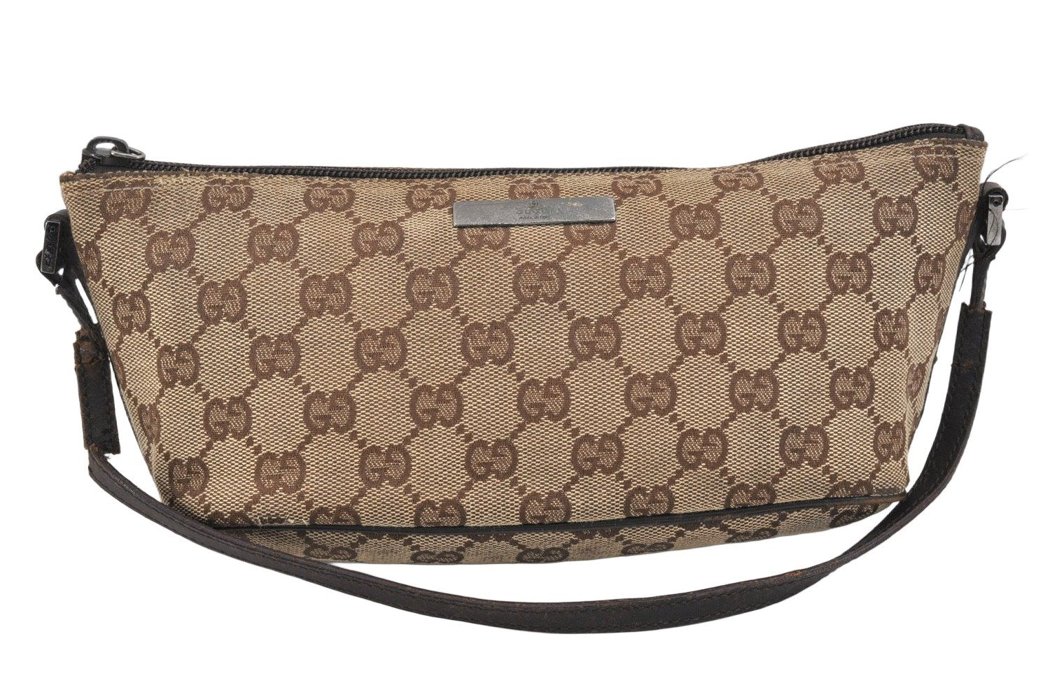 Authentic GUCCI Hand Bag Pouch Purse GG Canvas Leather 07198 Brown Junk 2410K
