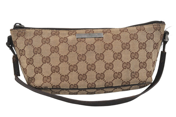 Authentic GUCCI Hand Bag Pouch Purse GG Canvas Leather 07198 Brown Junk 2410K