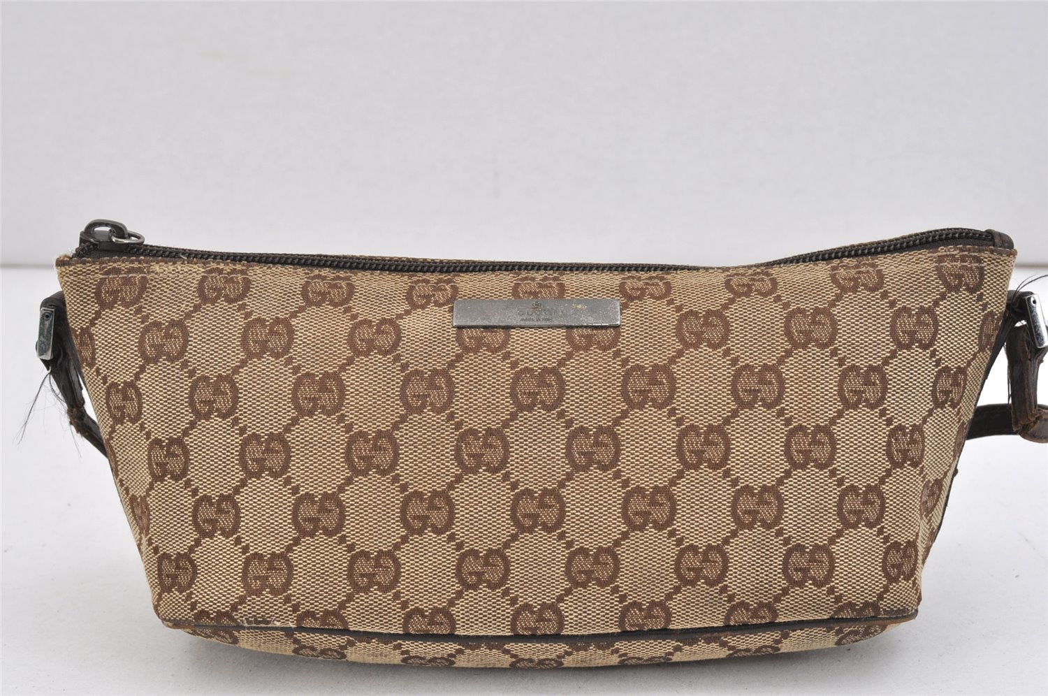 Authentic GUCCI Hand Bag Pouch Purse GG Canvas Leather 07198 Brown Junk 2410K