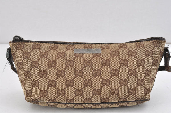 Authentic GUCCI Hand Bag Pouch Purse GG Canvas Leather 07198 Brown Junk 2410K