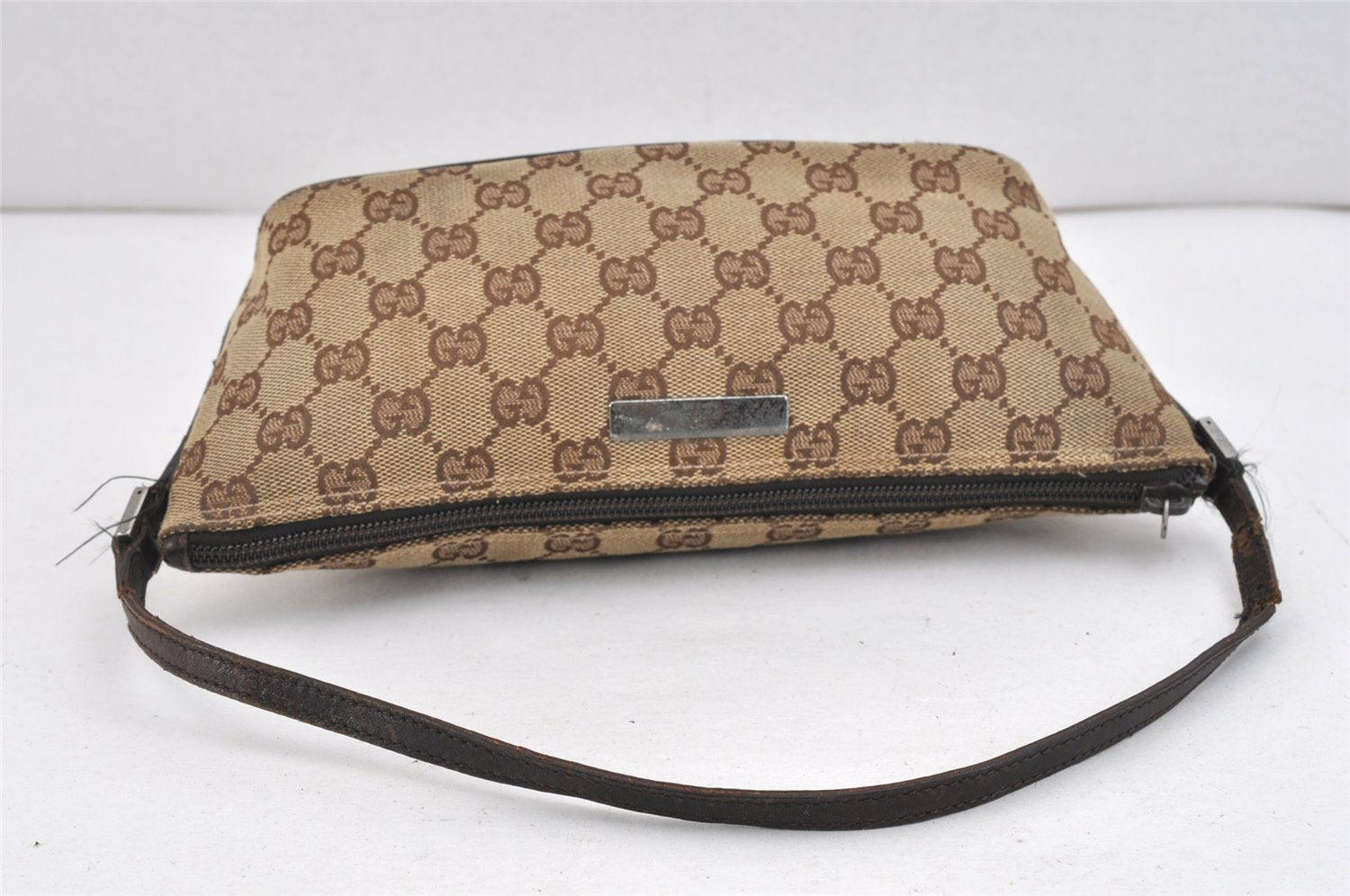 Authentic GUCCI Hand Bag Pouch Purse GG Canvas Leather 07198 Brown Junk 2410K