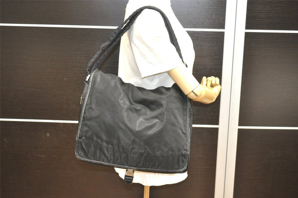Authentic PRADA TESSUTO + SAFFI Nylon Leather Shoulder Bag V158 Black 2412I