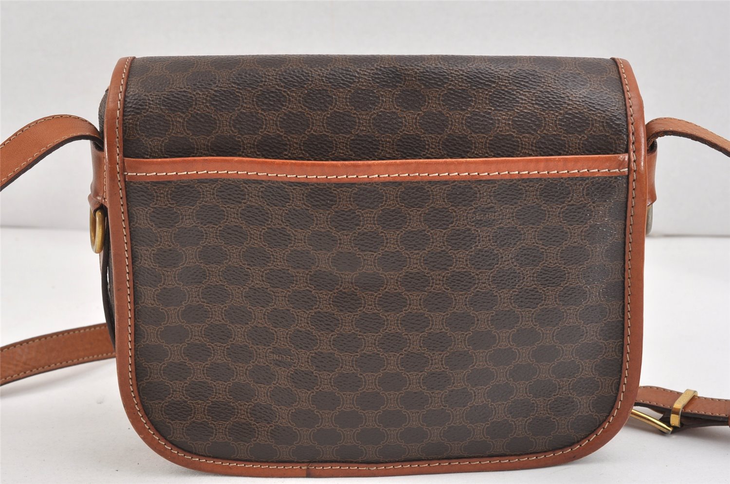 Authentic CELINE Macadam Blason Shoulder Cross Body Bag PVC Leather Brown 2414K