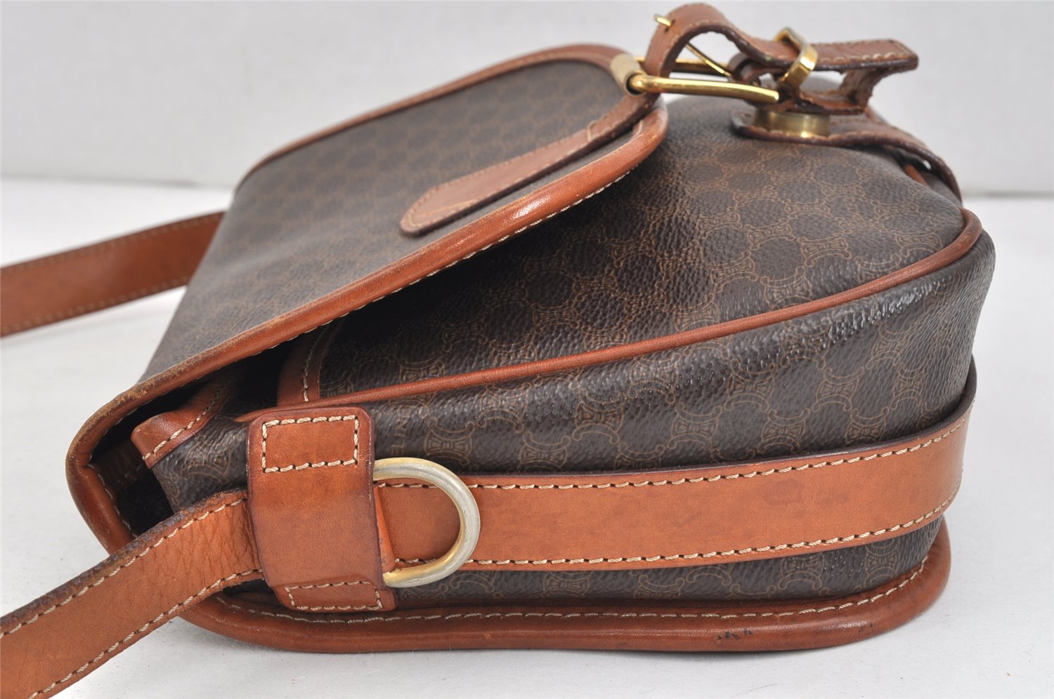 Authentic CELINE Macadam Blason Shoulder Cross Body Bag PVC Leather Brown 2414K