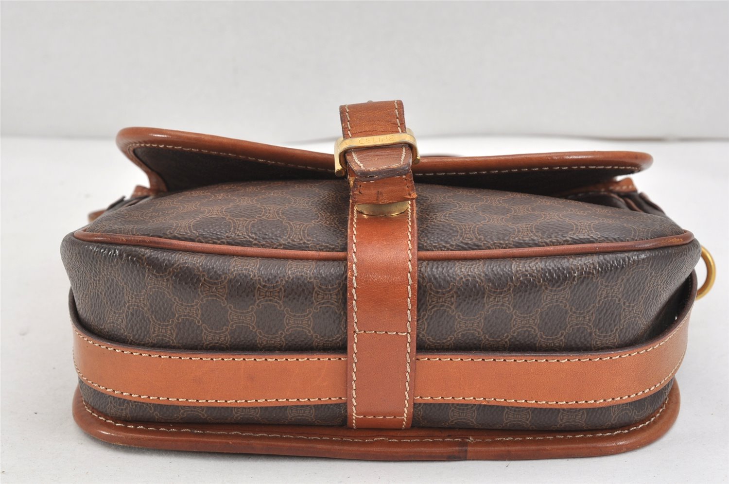Authentic CELINE Macadam Blason Shoulder Cross Body Bag PVC Leather Brown 2414K