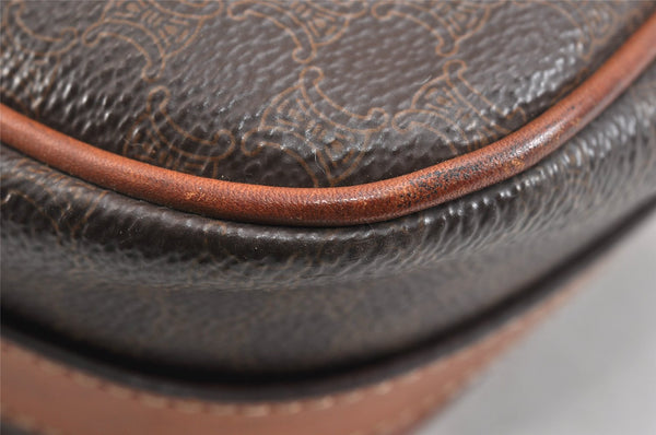 Authentic CELINE Macadam Blason Shoulder Cross Body Bag PVC Leather Brown 2414K
