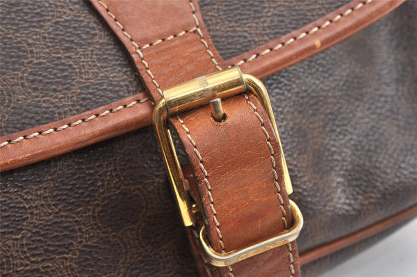 Authentic CELINE Macadam Blason Shoulder Cross Body Bag PVC Leather Brown 2414K