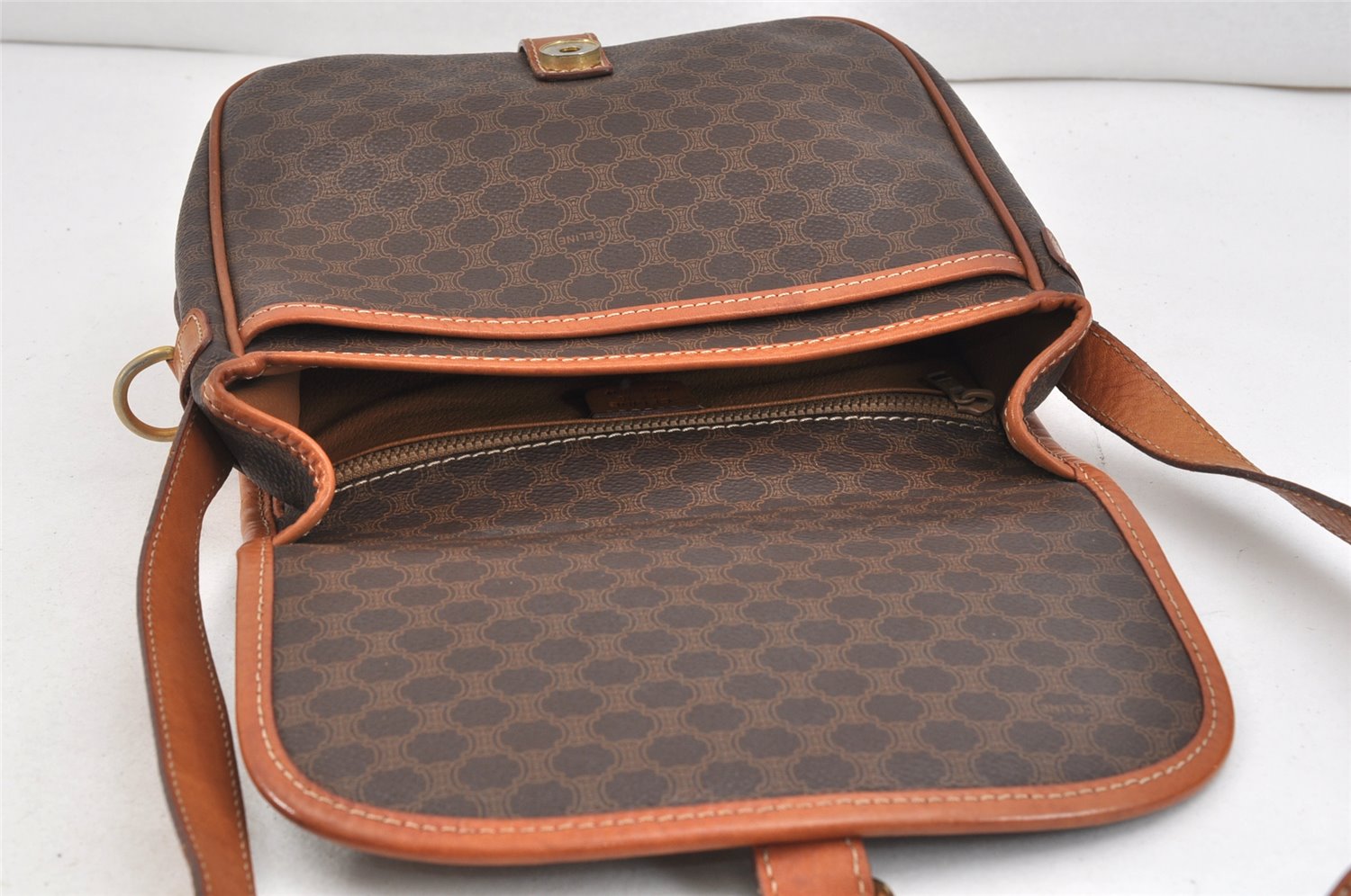 Authentic CELINE Macadam Blason Shoulder Cross Body Bag PVC Leather Brown 2414K