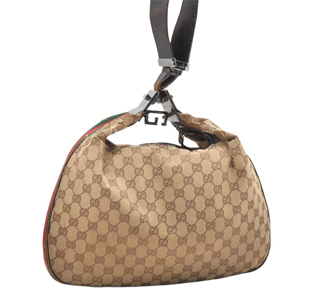 Auth GUCCI Web Sherry Line Shoulder Bag GG Canvas Leather 0013341 Brown 2415K