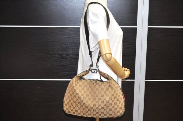 Auth GUCCI Web Sherry Line Shoulder Bag GG Canvas Leather 0013341 Brown 2415K