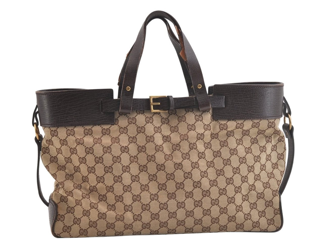 Authentic GUCCI Vintage Shoulder Tote Bag GG Canvas Leather 106251 Brown 2416K