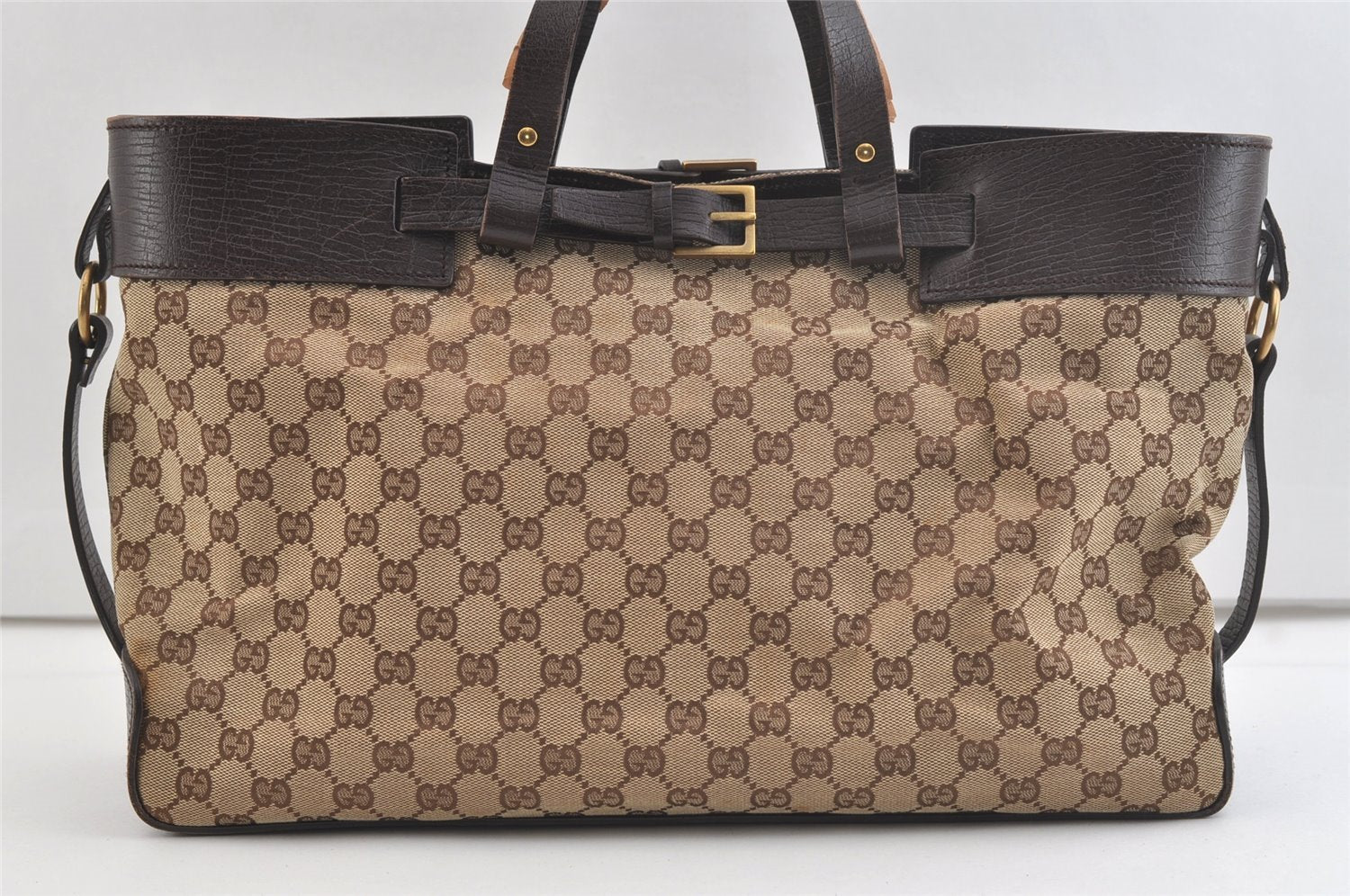 Authentic GUCCI Vintage Shoulder Tote Bag GG Canvas Leather 106251 Brown 2416K