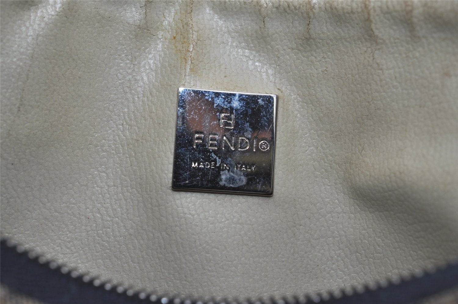 Authentic FENDI Zucchino Shoulder Hand Bag Purse Canvas Leather Navy Blue 2417I