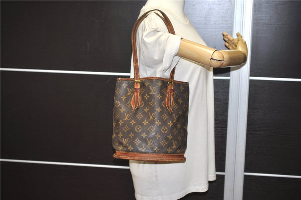 Authentic Louis Vuitton Monogram Bucket PM Shoulder Tote Bag M42238 Junk 2418J