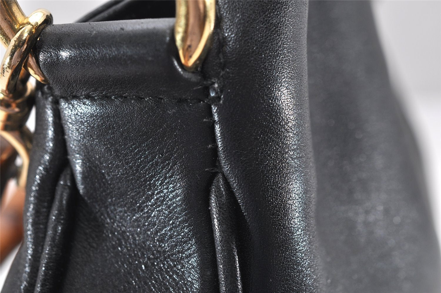 Authentic GUCCI Bamboo 2Way Shoulder Hand Bag Leather Black Junk 2418K