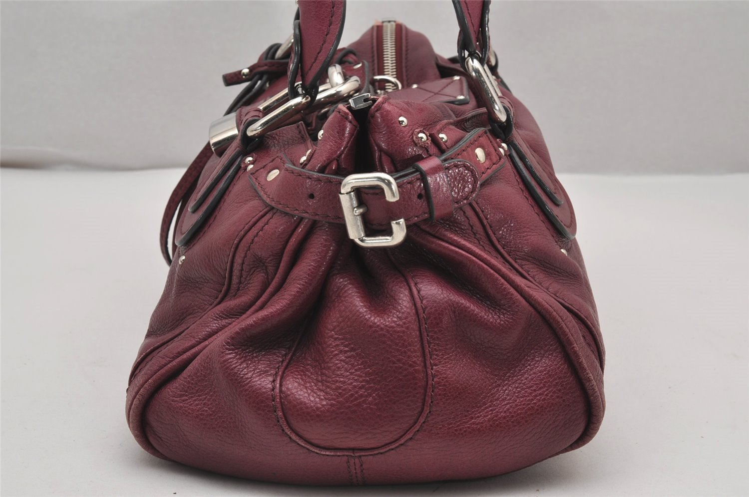 Authentic Chloe Paddington Vintage Leather Shoulder Hand Bag Purple 2420J