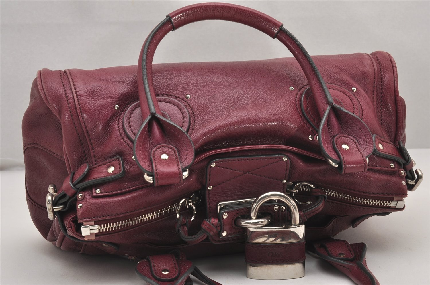 Authentic Chloe Paddington Vintage Leather Shoulder Hand Bag Purple 2420J