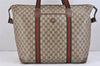 Authentic GUCCI Web Sherry Line Travel Boston Bag GG PVC Leather Brown 2420K