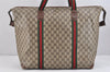 Authentic GUCCI Web Sherry Line Travel Boston Bag GG PVC Leather Brown 2420K