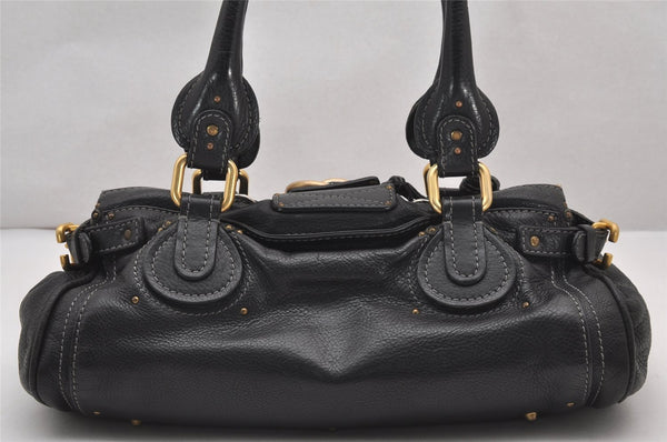 Authentic Chloe Vintage Paddington Leather Shoulder Hand Bag Black 2423J