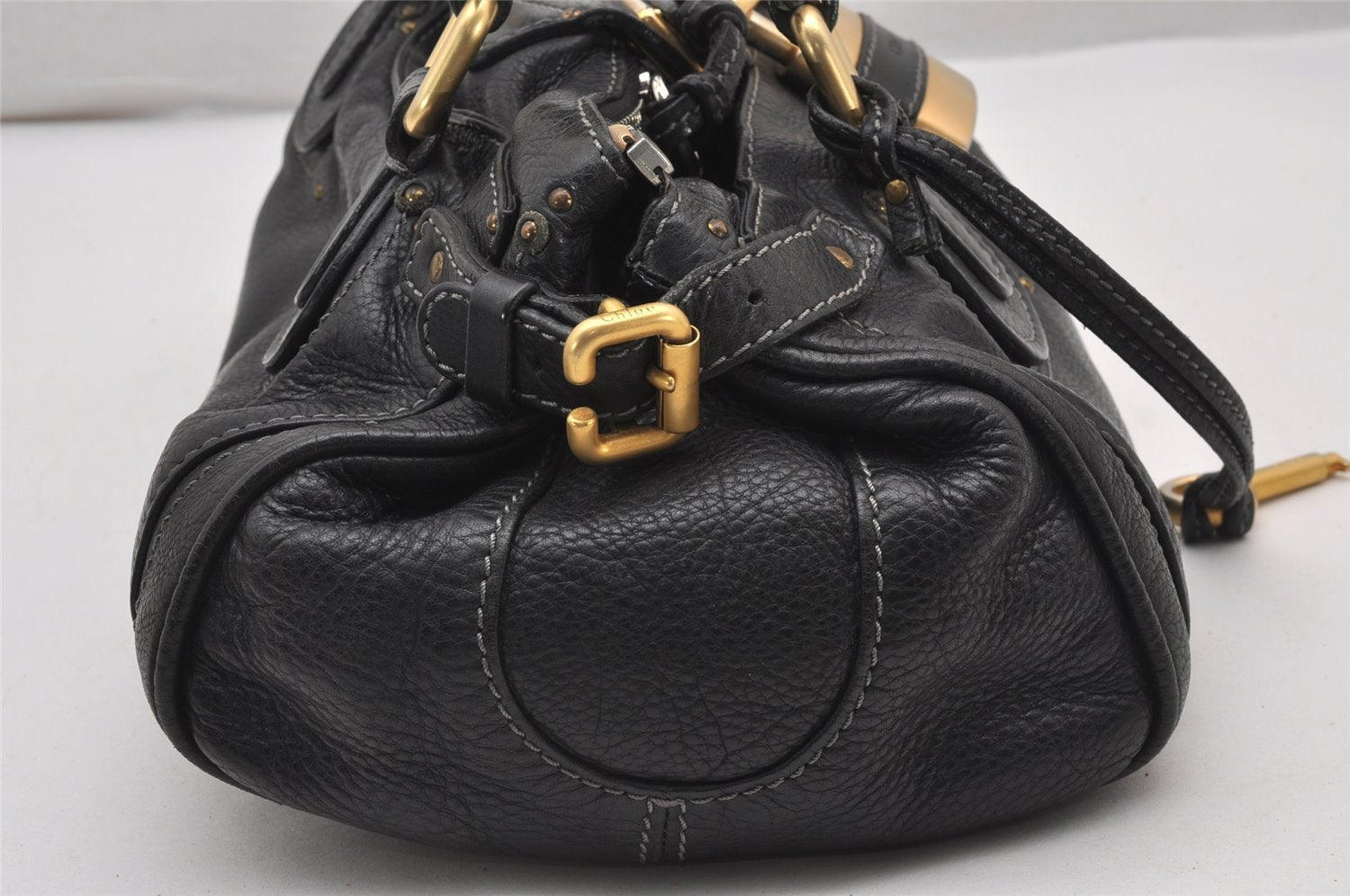 Authentic Chloe Vintage Paddington Leather Shoulder Hand Bag Black 2423J