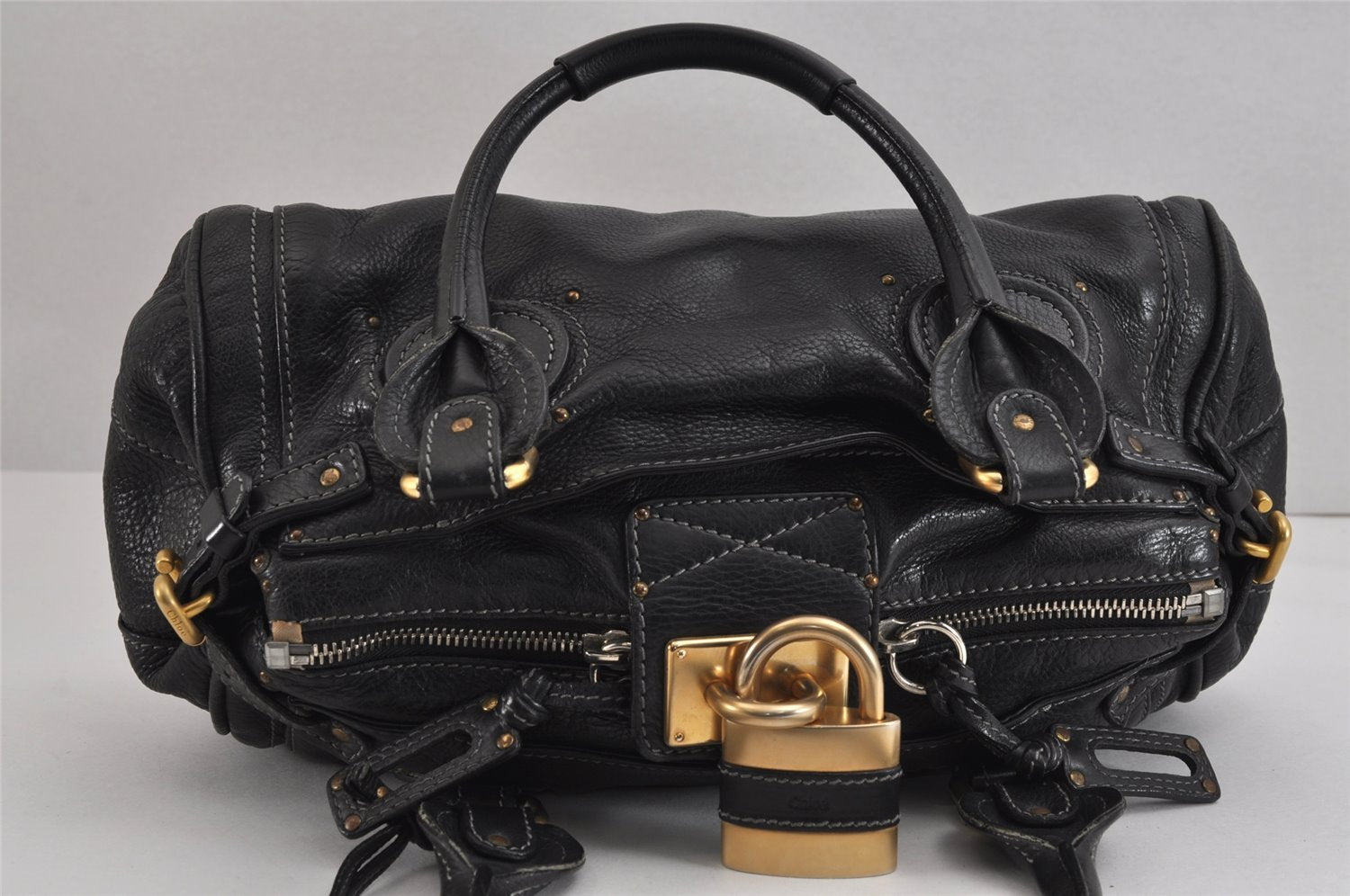 Authentic Chloe Vintage Paddington Leather Shoulder Hand Bag Black 2423J