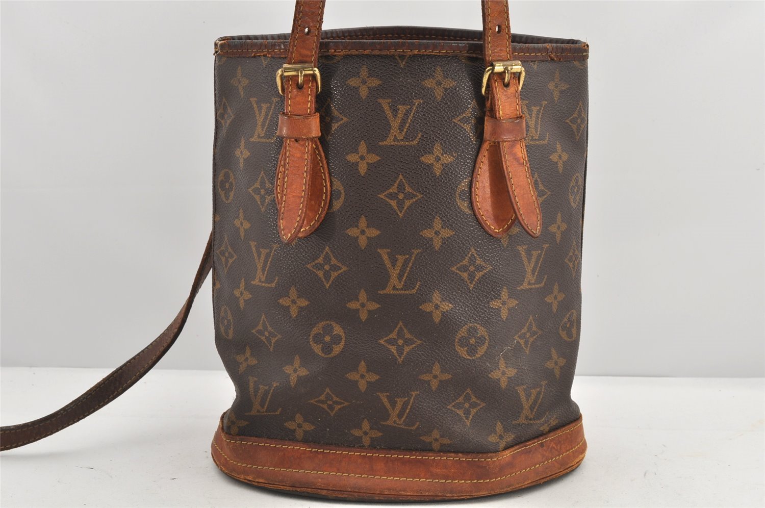 Authentic Louis Vuitton Monogram Bucket PM Shoulder Tote Bag M42238 Junk 2423K