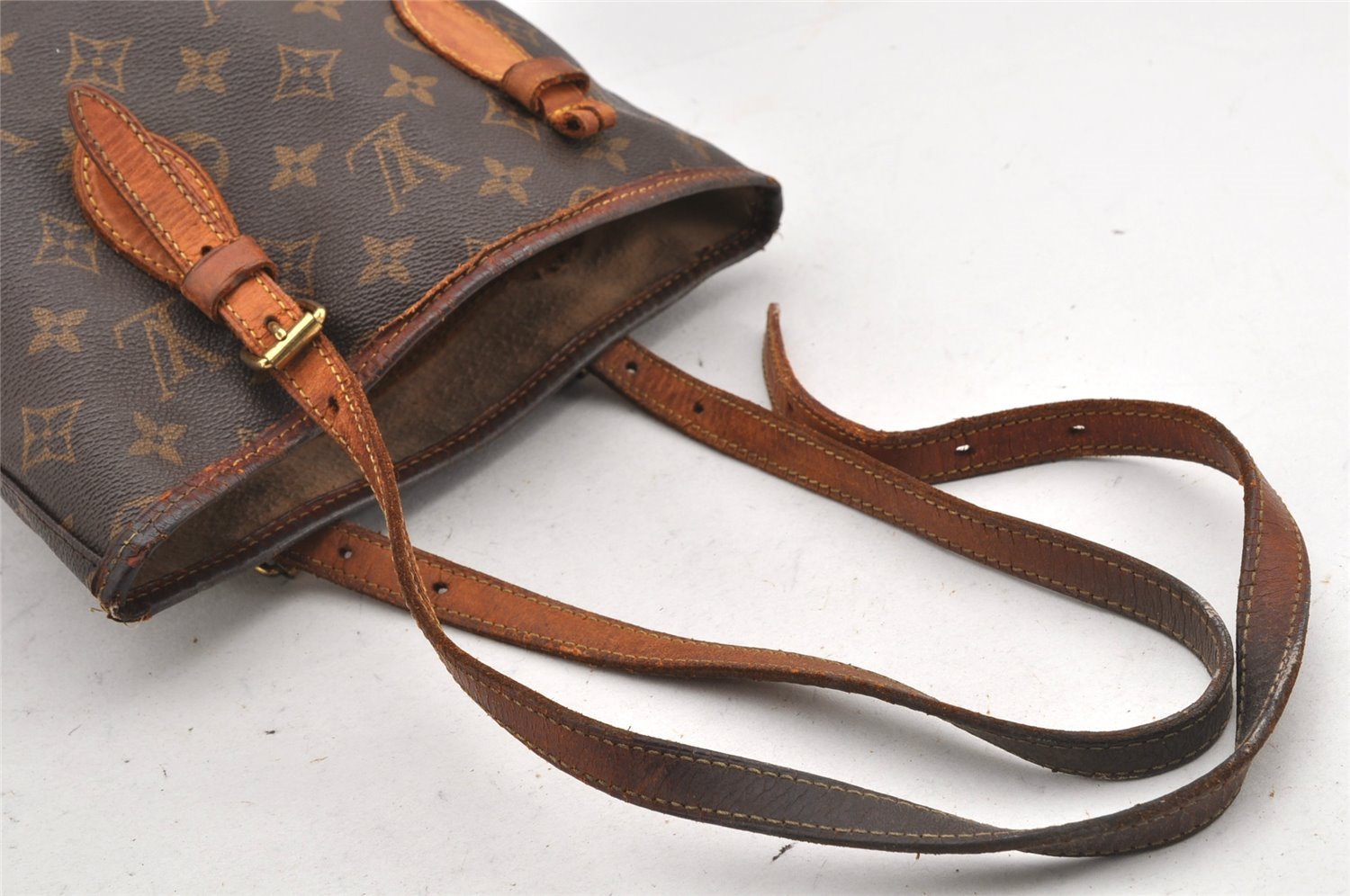 Authentic Louis Vuitton Monogram Bucket PM Shoulder Tote Bag M42238 Junk 2423K