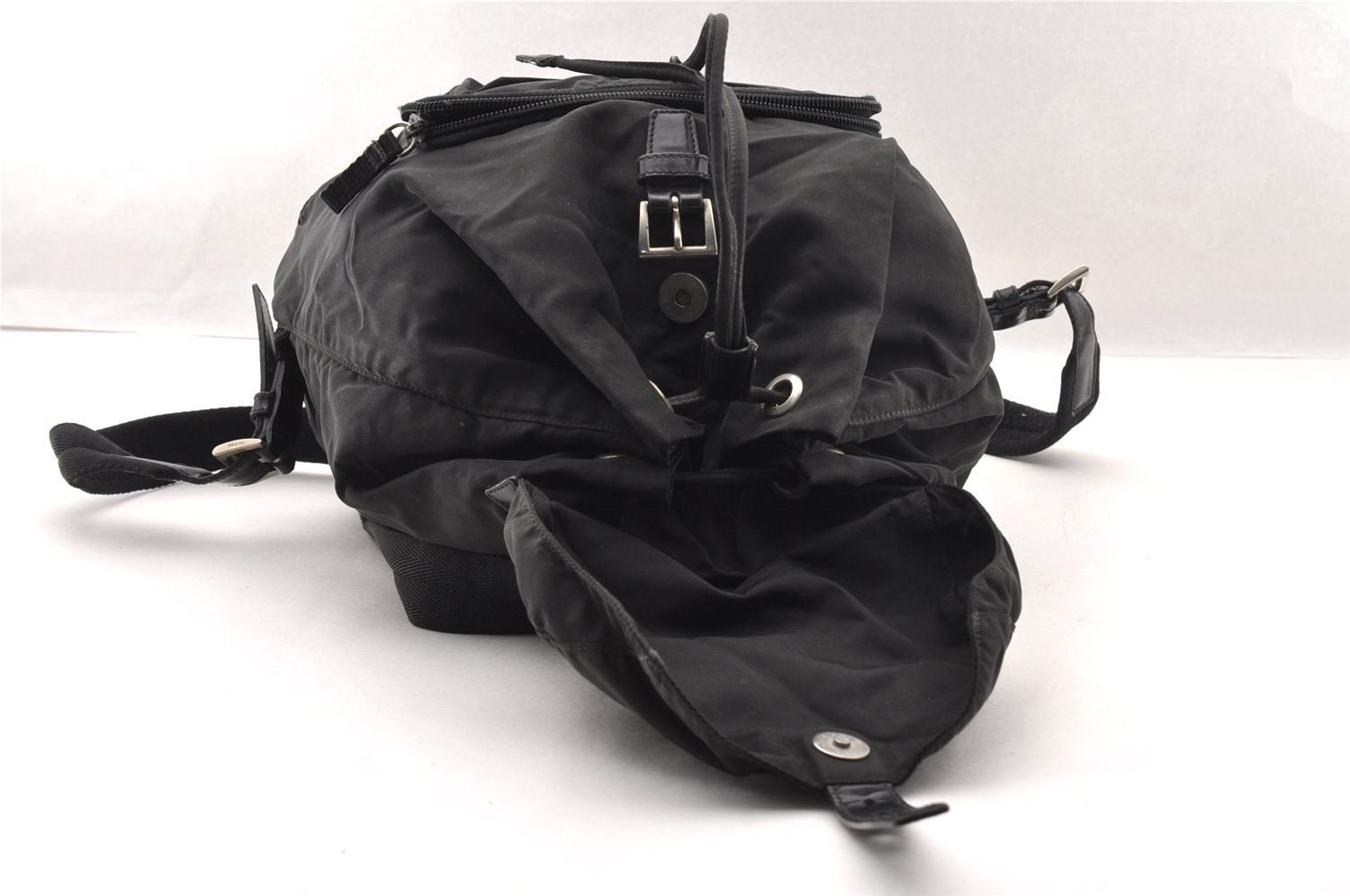 Authentic PRADA VELA Nylon Tessuto Leather Backpack B4650 Black 2424I