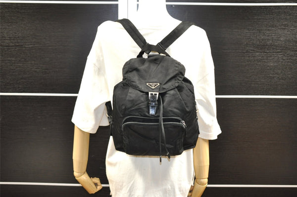 Authentic PRADA VELA Nylon Tessuto Leather Backpack B4650 Black 2424I