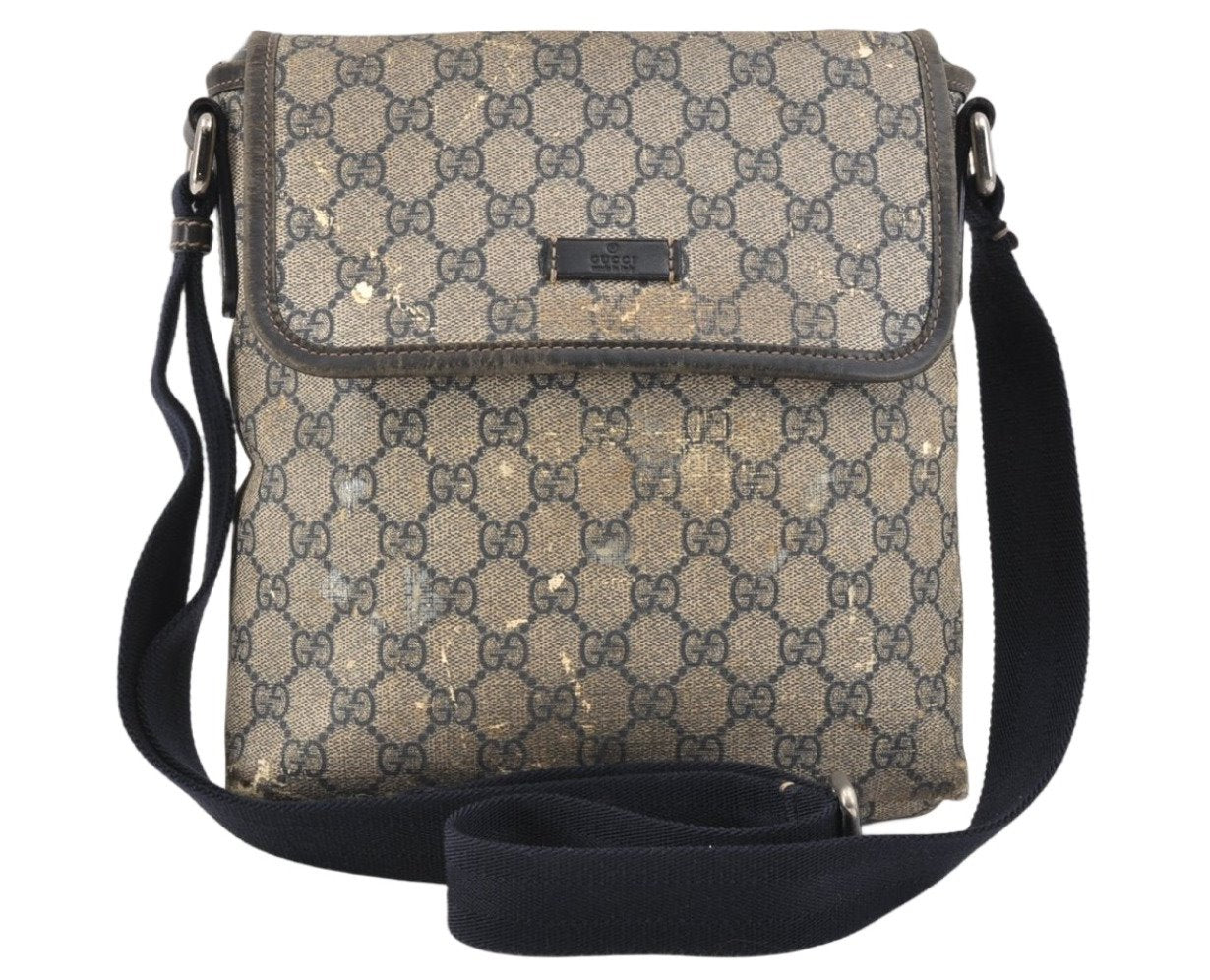 Authentic GUCCI Shoulder Cross Body Bag GG PVC Leather 223666 Navy Blue 2424K
