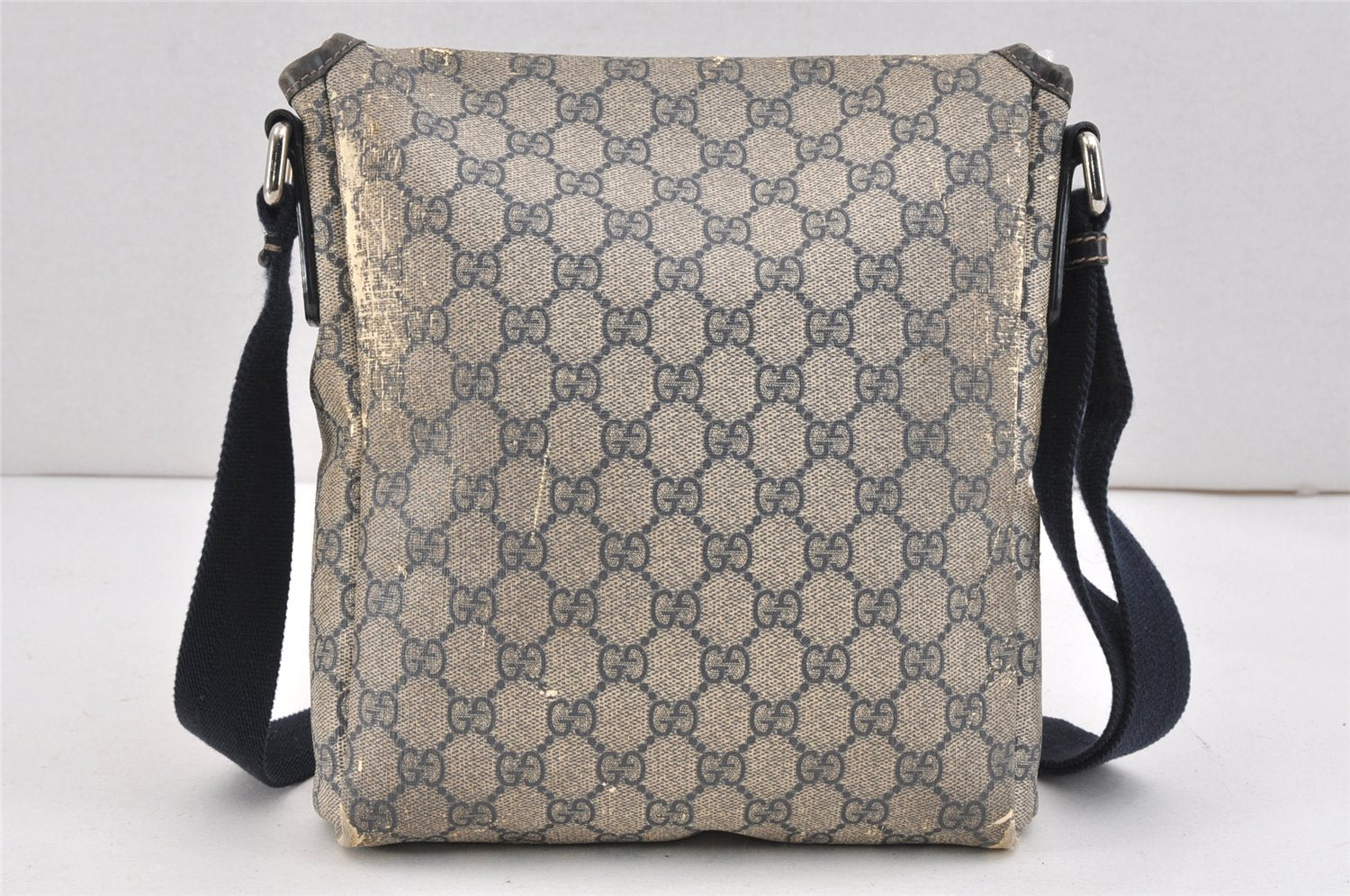 Authentic GUCCI Shoulder Cross Body Bag GG PVC Leather 223666 Navy Blue 2424K