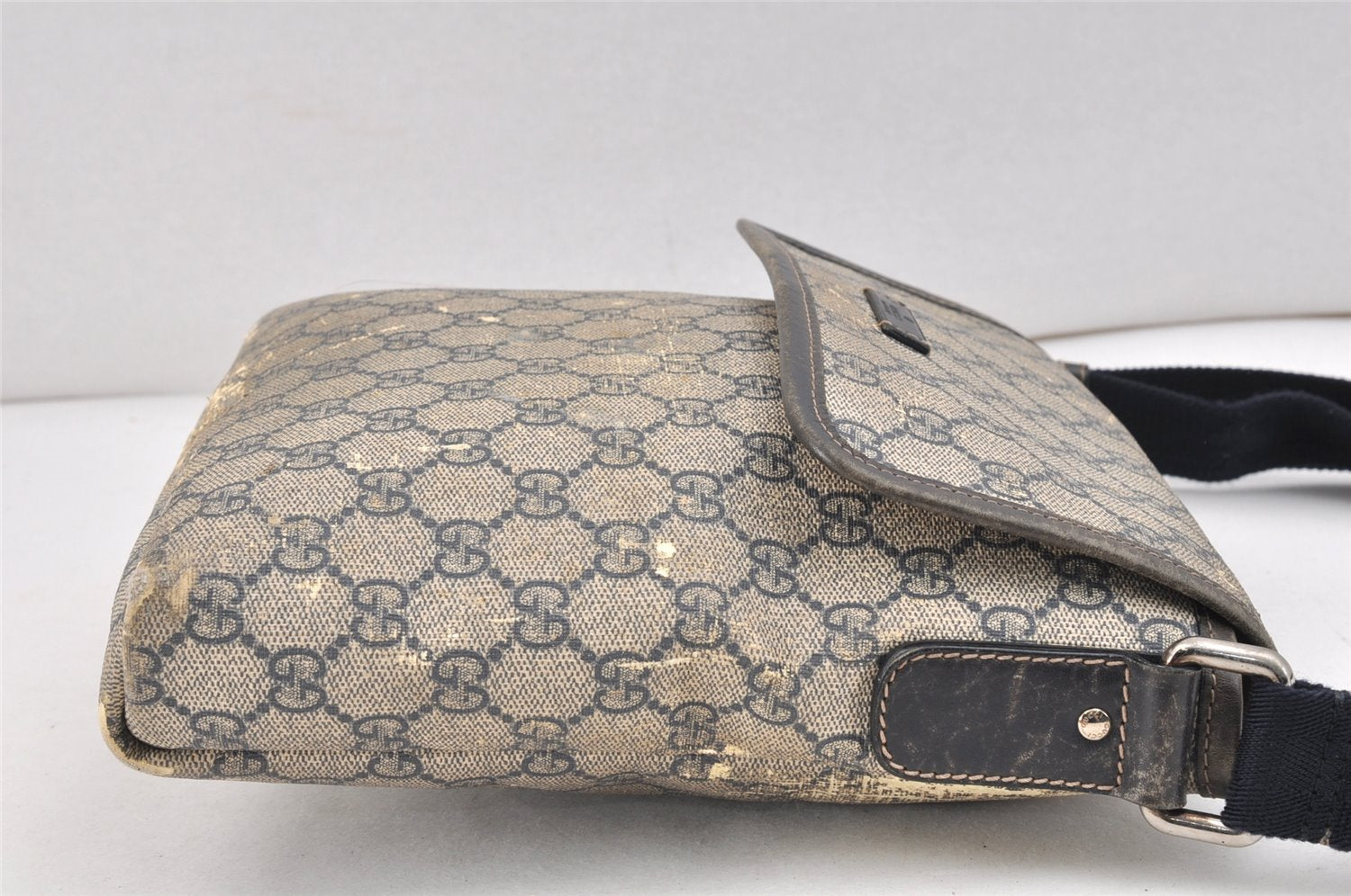 Authentic GUCCI Shoulder Cross Body Bag GG PVC Leather 223666 Navy Blue 2424K