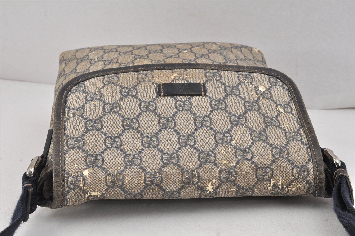 Authentic GUCCI Shoulder Cross Body Bag GG PVC Leather 223666 Navy Blue 2424K