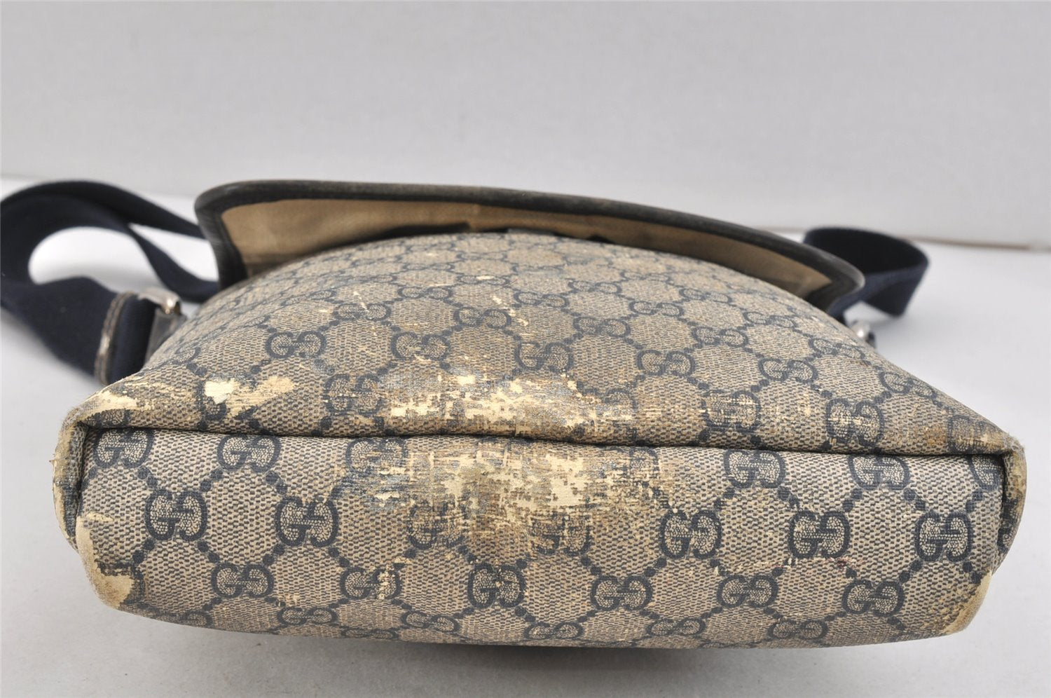 Authentic GUCCI Shoulder Cross Body Bag GG PVC Leather 223666 Navy Blue 2424K