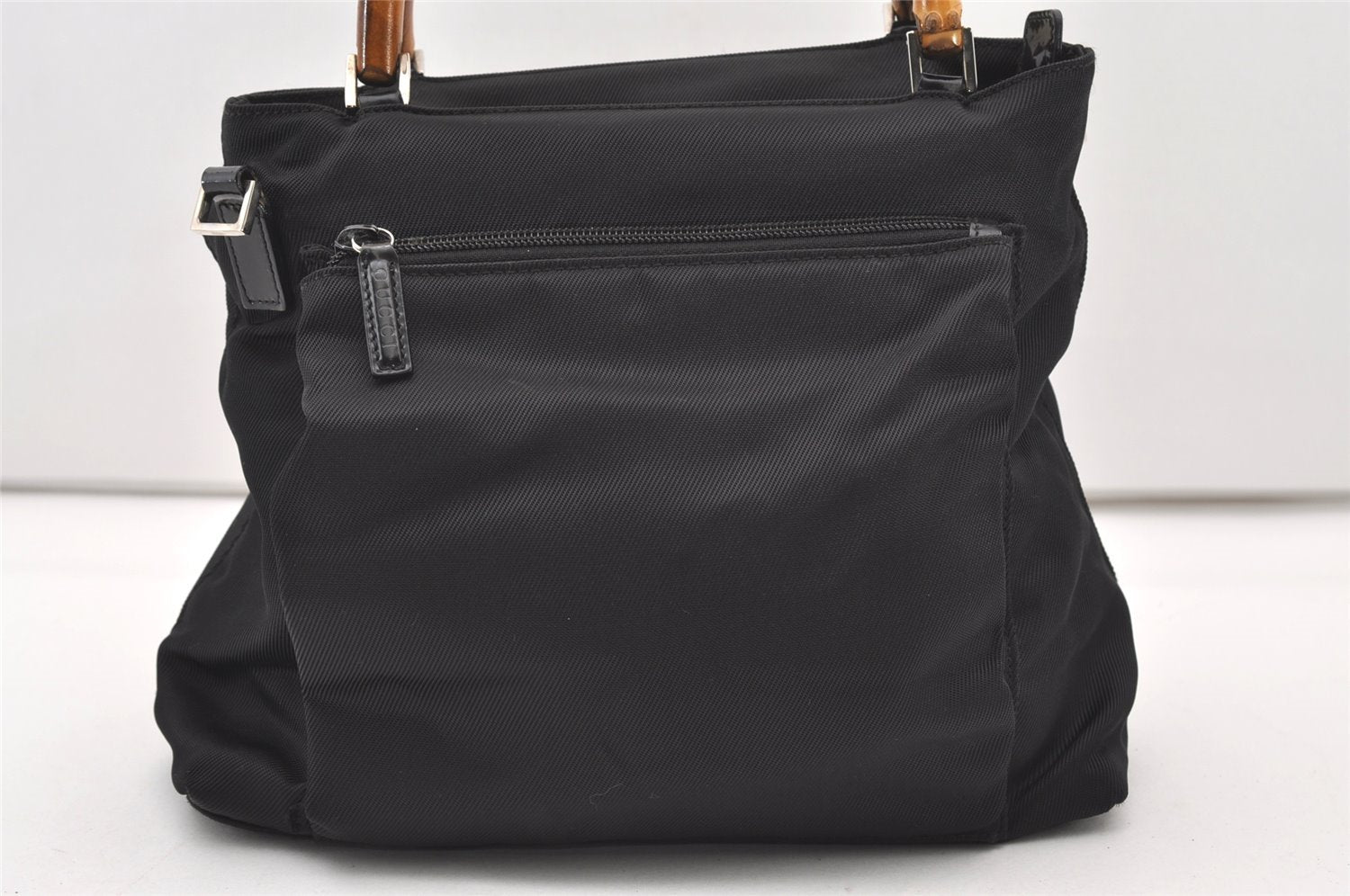 Authentic GUCCI Bamboo 2Way Shoulder Tote Bag Nylon Leather Black 2426J