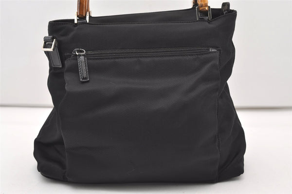 Authentic GUCCI Bamboo 2Way Shoulder Tote Bag Nylon Leather Black 2426J