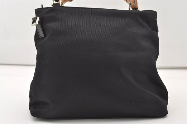 Authentic GUCCI Bamboo 2Way Shoulder Tote Bag Nylon Leather Black 2426J