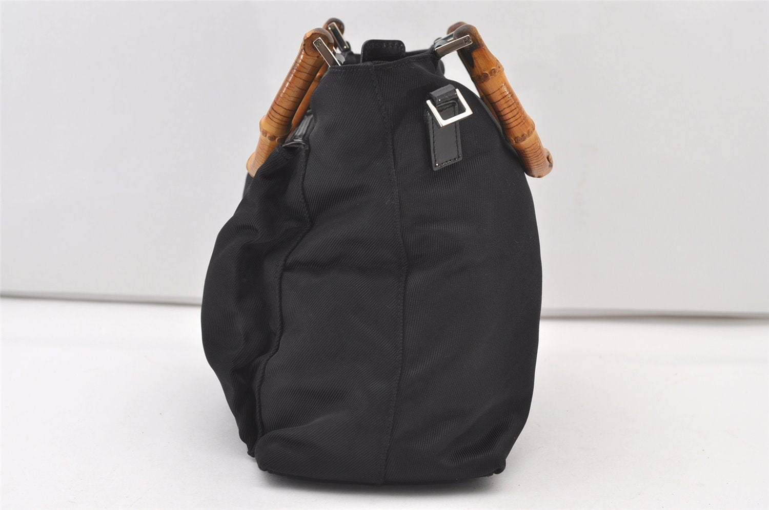 Authentic GUCCI Bamboo 2Way Shoulder Tote Bag Nylon Leather Black 2426J