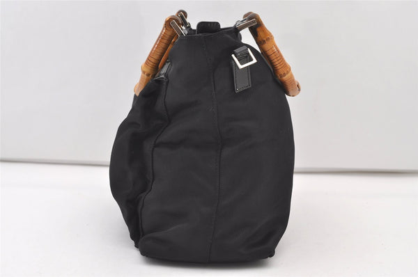 Authentic GUCCI Bamboo 2Way Shoulder Tote Bag Nylon Leather Black 2426J