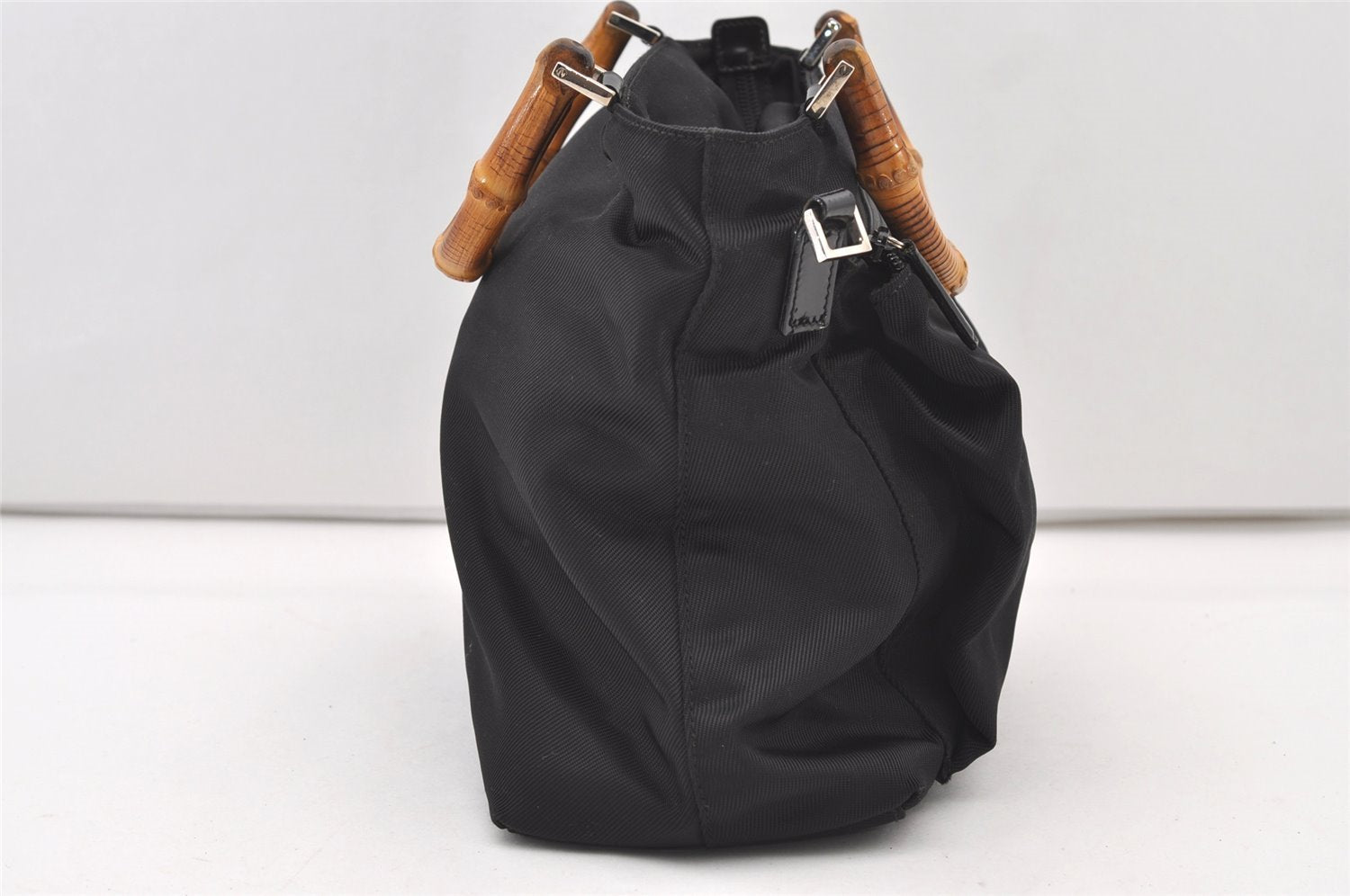 Authentic GUCCI Bamboo 2Way Shoulder Tote Bag Nylon Leather Black 2426J
