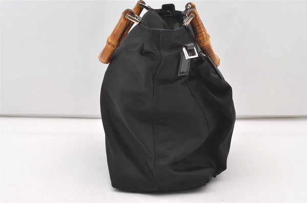 Authentic GUCCI Bamboo 2Way Shoulder Tote Bag Nylon Leather Black 2426J