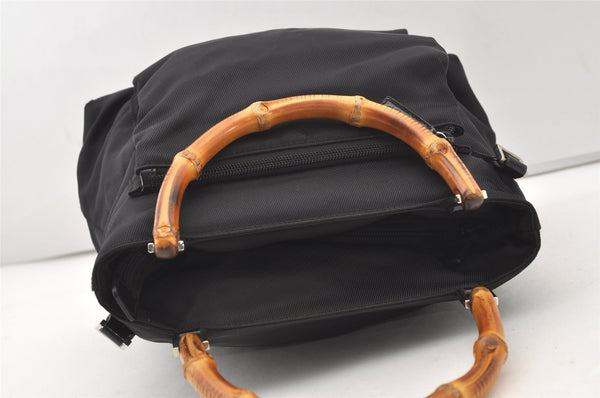 Authentic GUCCI Bamboo 2Way Shoulder Tote Bag Nylon Leather Black 2426J