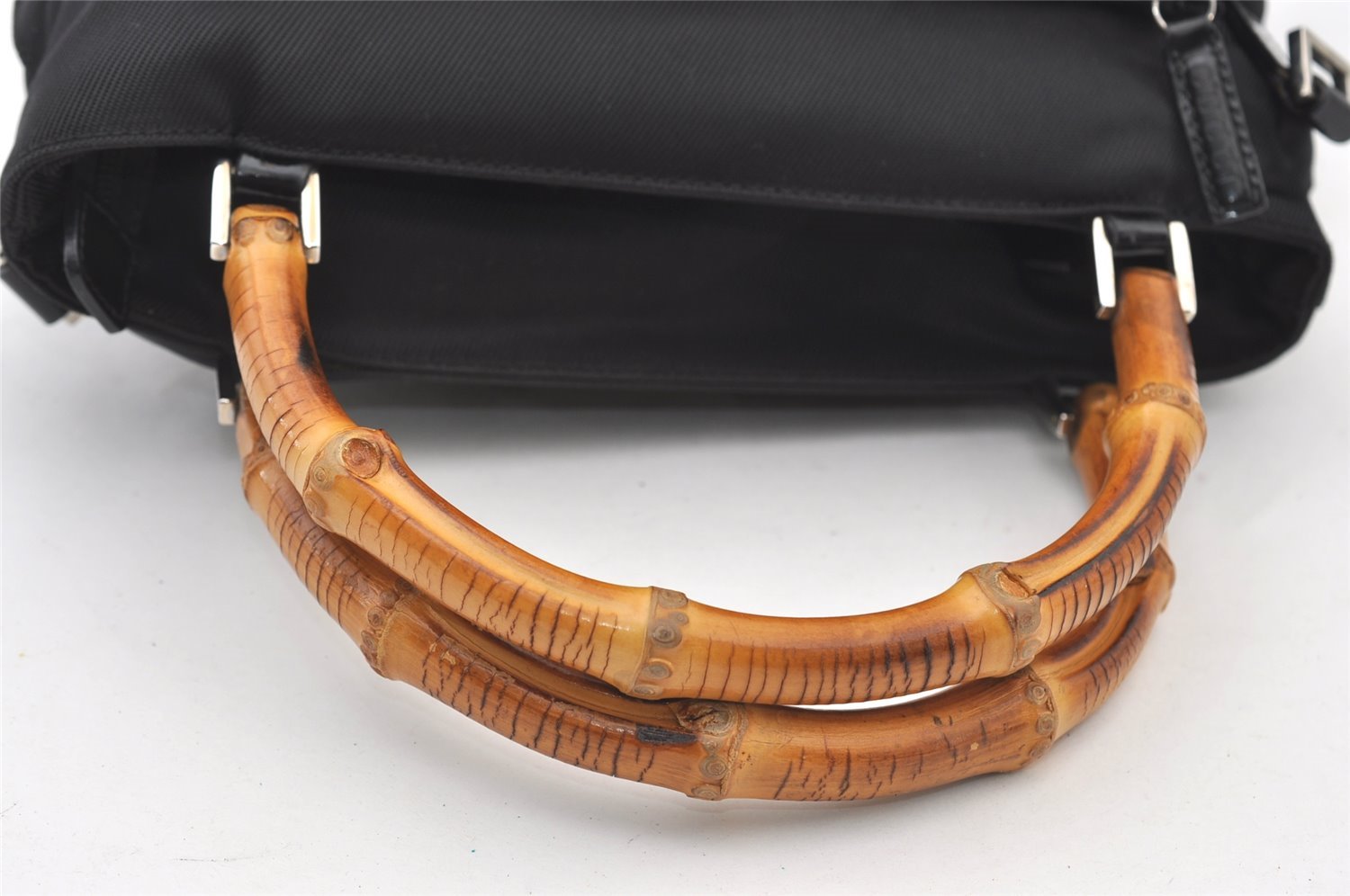 Authentic GUCCI Bamboo 2Way Shoulder Tote Bag Nylon Leather Black 2426J
