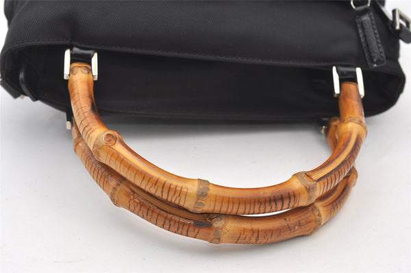 Authentic GUCCI Bamboo 2Way Shoulder Tote Bag Nylon Leather Black 2426J