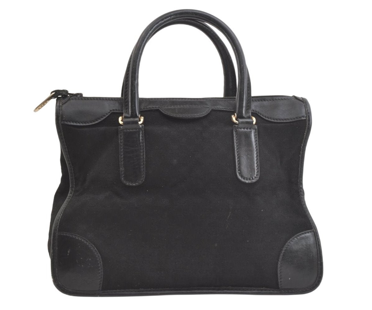 Authentic GUCCI Vintage Micro GG Canvas Leather Tote Hand Bag Black 2432K