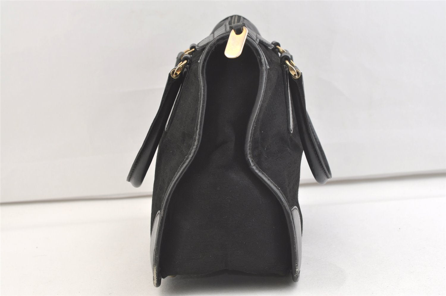 Authentic GUCCI Vintage Micro GG Canvas Leather Tote Hand Bag Black 2432K