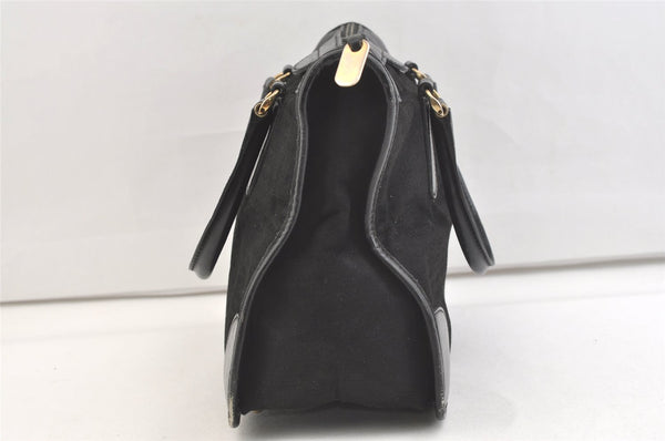 Authentic GUCCI Vintage Micro GG Canvas Leather Tote Hand Bag Black 2432K